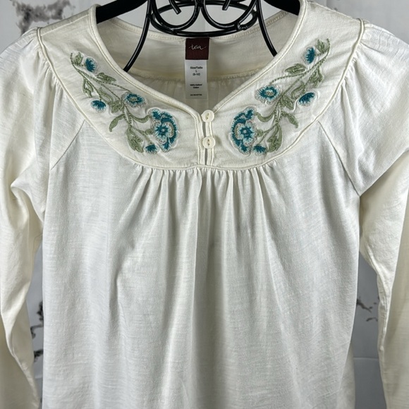 Tea Collection Embroidered Peasant Top Boho Long Sleeve Floral Cream Girl's L - Picture 2 of 10